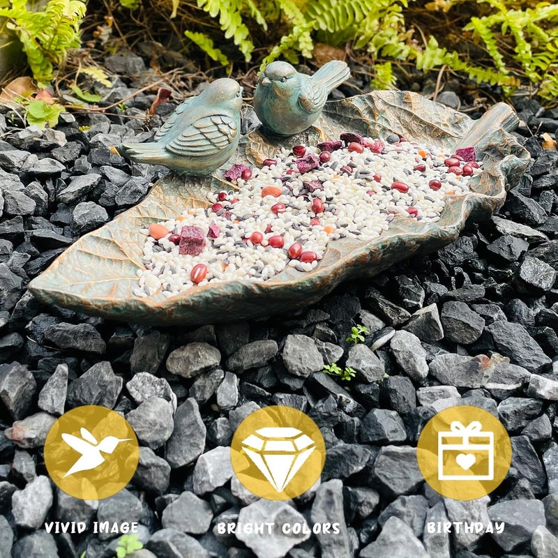 Brilliant Prospect Outdoor Garden Bird Bath Sculpture, Polyresin on Leaf Bird Feeder, Garden Patio Deck Ground Gifts for The Family - Image 3